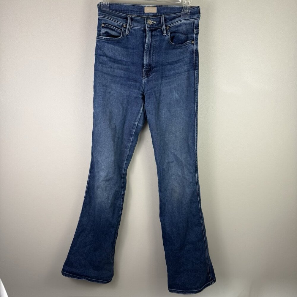 Mother The Desperado C’est La Vie Jeans 24 Flare High Rise Blue Denim Flawed